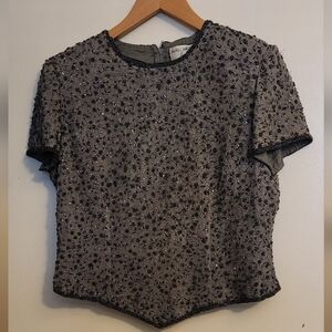 Papell Boutique Silver Embellished Blouse